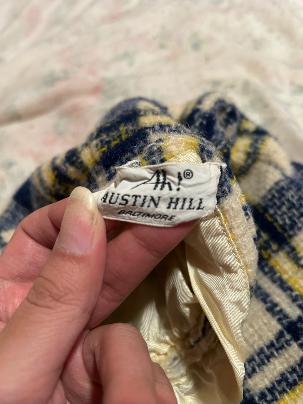 Austin Hill Vintage Cream Plaid A-Line Skirt with Navy and Yellow Accents - Picture 4 of 4